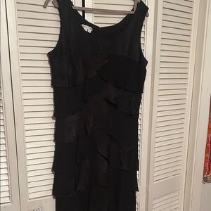 London Times Black Layered Midi Dress